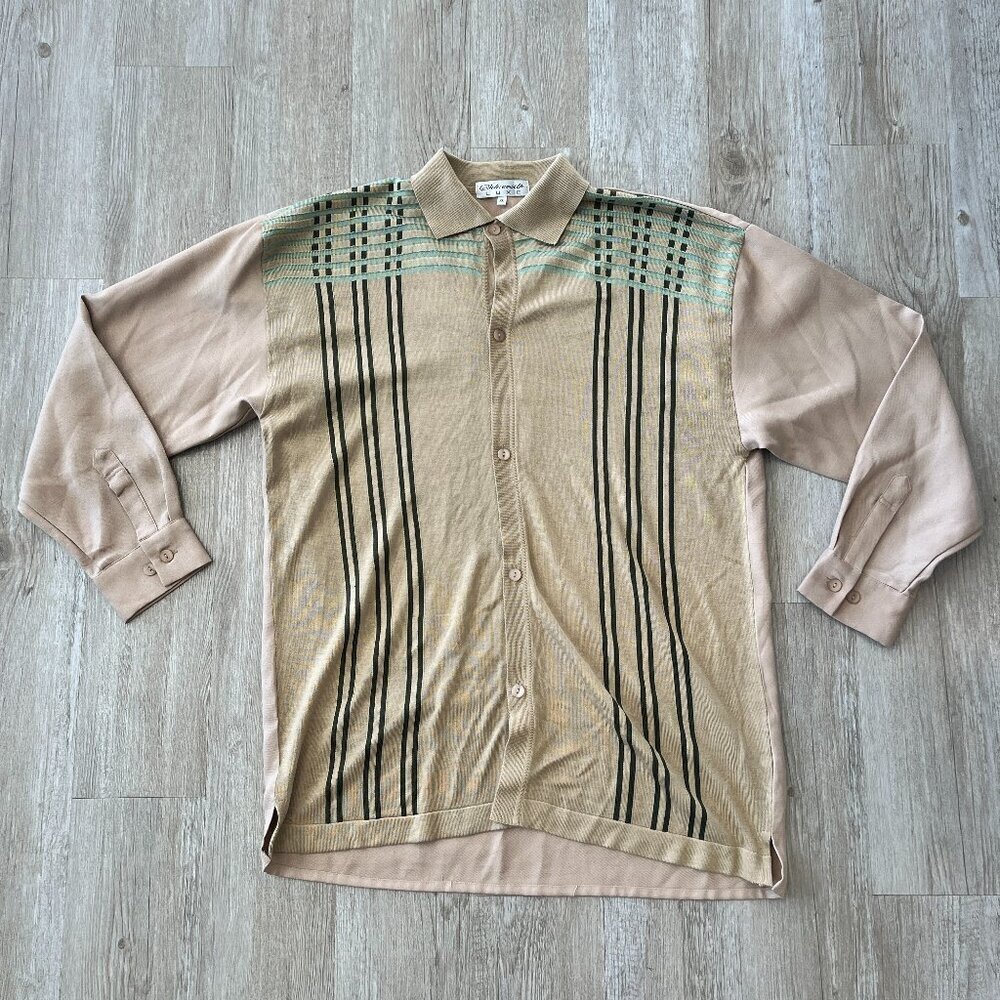 Mens Silversilk Luxe Cream/Tan Button Up - XL
